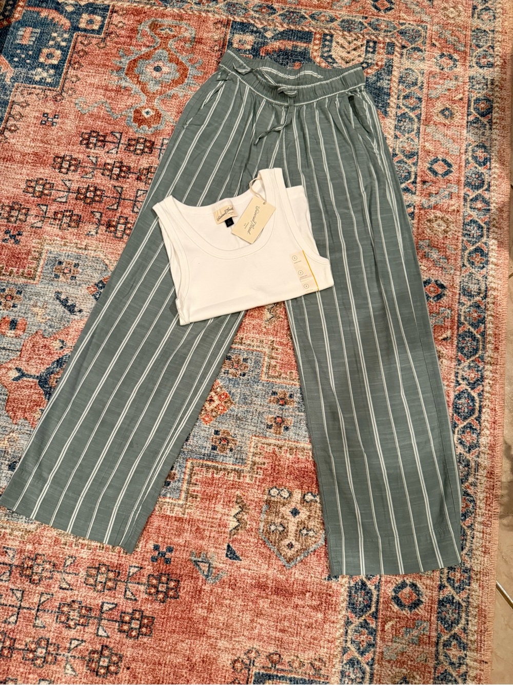 Target Women's Two-Piece Pajama Set in Sage Green and Cream